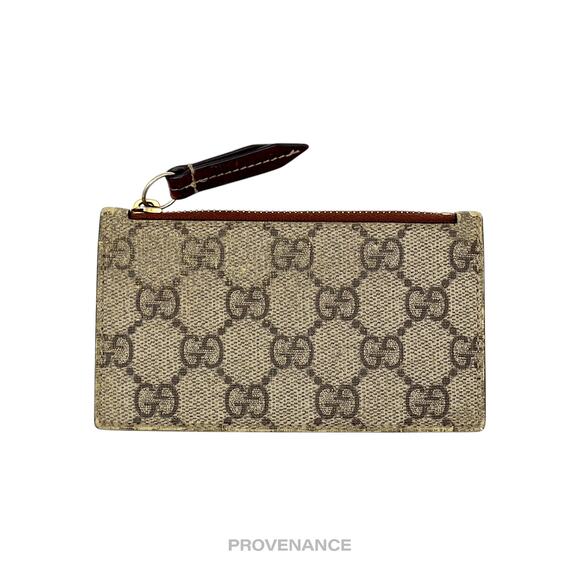 🔴 Gucci Zip Card Wallet - GG Supreme Brown